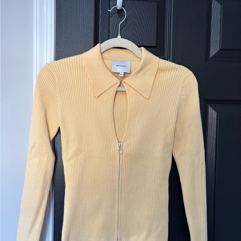 NWOT Reformation Hastings Cotton Sweater Zip - Picture 5 of 5